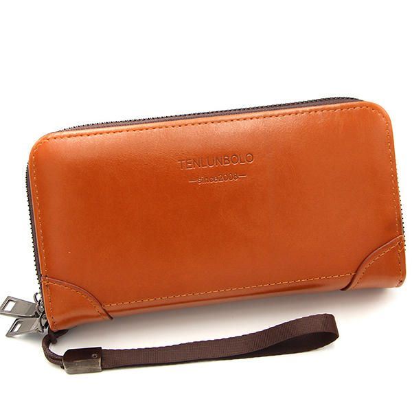 Heren Kunstleer Zakelijke Dubbele Rits Lange Portemonnee Clutch Bag