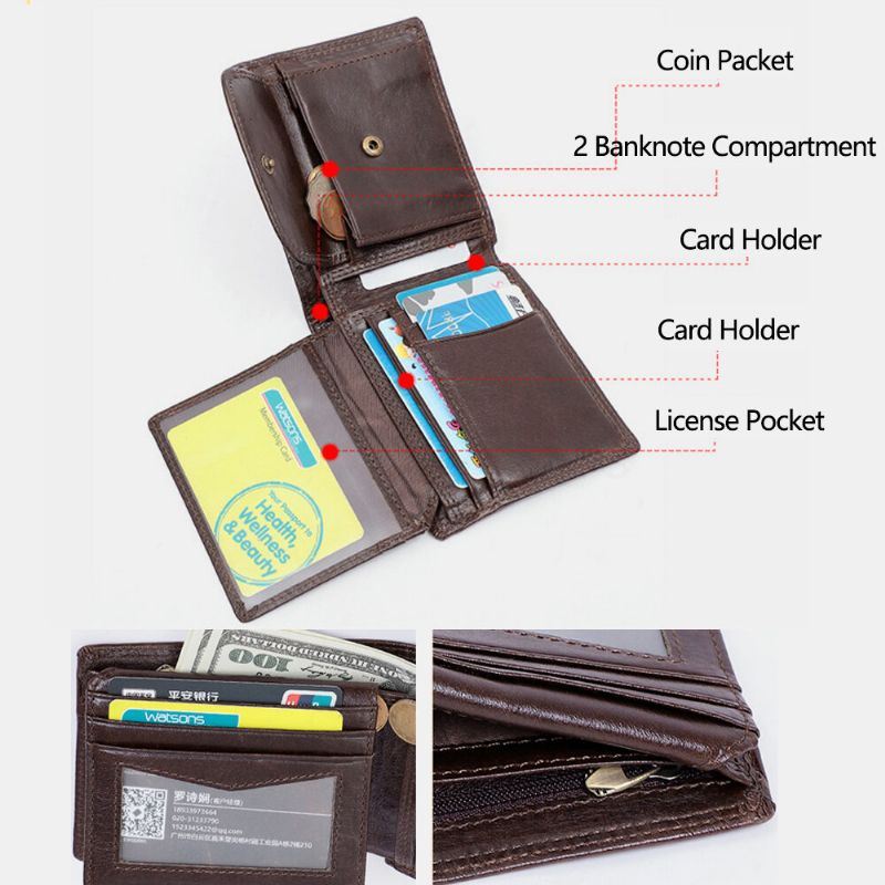 Heren Lederen Anti-diefstal Vintage Korte Multi-card Slot Kaarthouder Portemonnee Bifold Geld Clip Portefeuilles