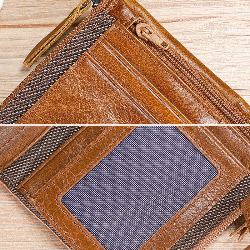 Heren Lederen Anti-magnetische Portemonnee Portemonnee Bifold Dubbele Rits Portemonnee Card Case