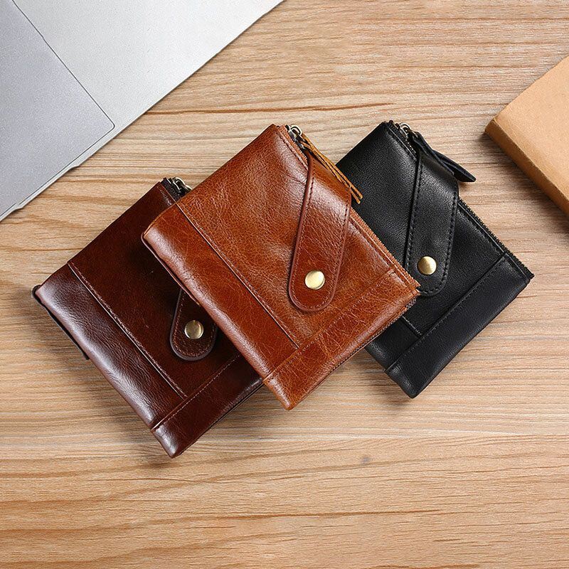 Heren Lederen Anti-magnetische Portemonnee Portemonnee Bifold Dubbele Rits Portemonnee Card Case