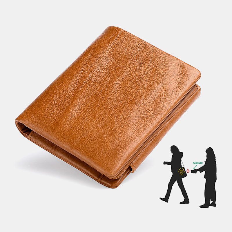 Heren Lederen Koeienhuid Retro Business Trifold Multi-slot Coin Bag Kaarthouder Portemonnee