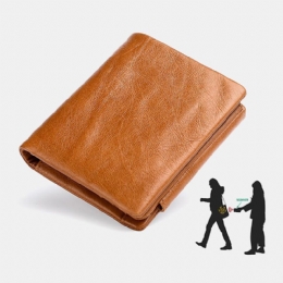 Heren Lederen Koeienhuid Retro Business Trifold Multi-slot Coin Bag Kaarthouder Portemonnee