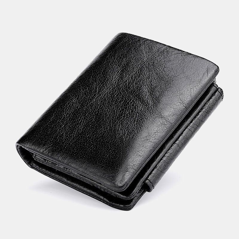 Heren Lederen Koeienhuid Retro Business Trifold Multi-slot Coin Bag Kaarthouder Portemonnee