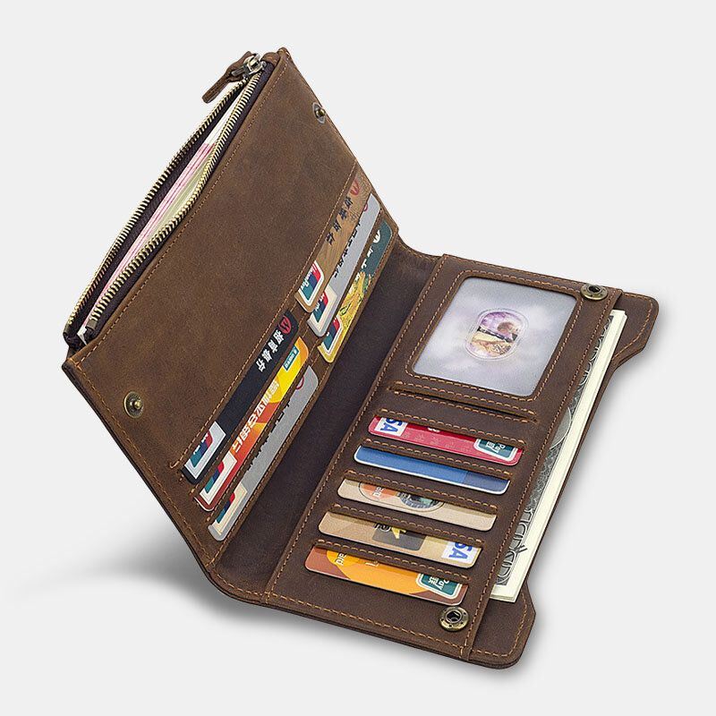 Heren Lederen Lange Antimagnetische Portemonnee Portemonnee Multi-card Slot Card Case