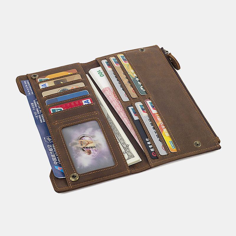 Heren Lederen Lange Antimagnetische Portemonnee Portemonnee Multi-card Slot Card Case