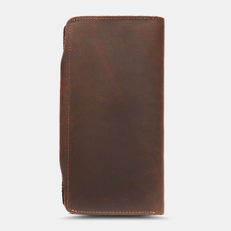 Heren Lederen Lange Bifold 10 Card Slot Card Case Geld Clip Portemonnee