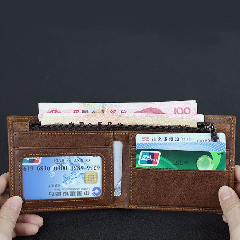 Heren Lederen Minimalistische Portemonnee Retro Multi-card Slot Kaarthouder Portemonnee Geld Clip Koeienhuid Portemonnee