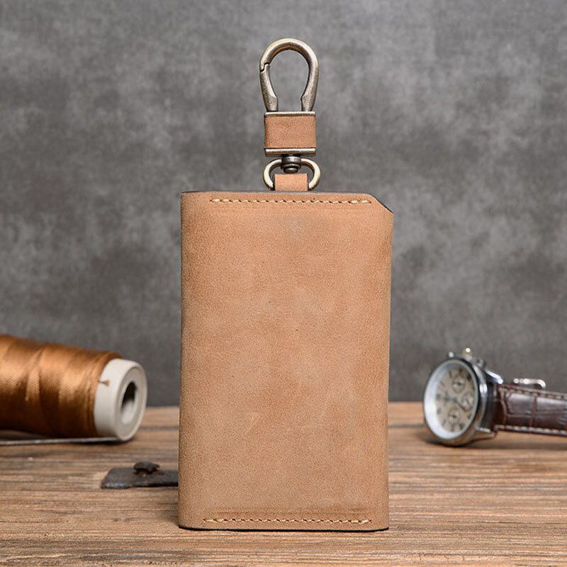 Heren Lederen Multifunctionele Drukknoop Sleutel Case Retro Casual Kaarthouder Geld Clip Portefeuilles