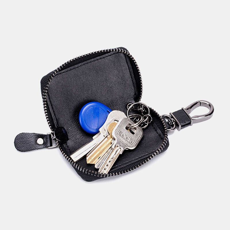 Heren Lederen Retro Mini Key Case Bag Grote Capcity Mode Autosleutel Sleutelhanger Portemonnee