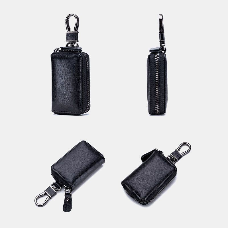 Heren Lederen Retro Mini Key Case Bag Grote Capcity Mode Autosleutel Sleutelhanger Portemonnee