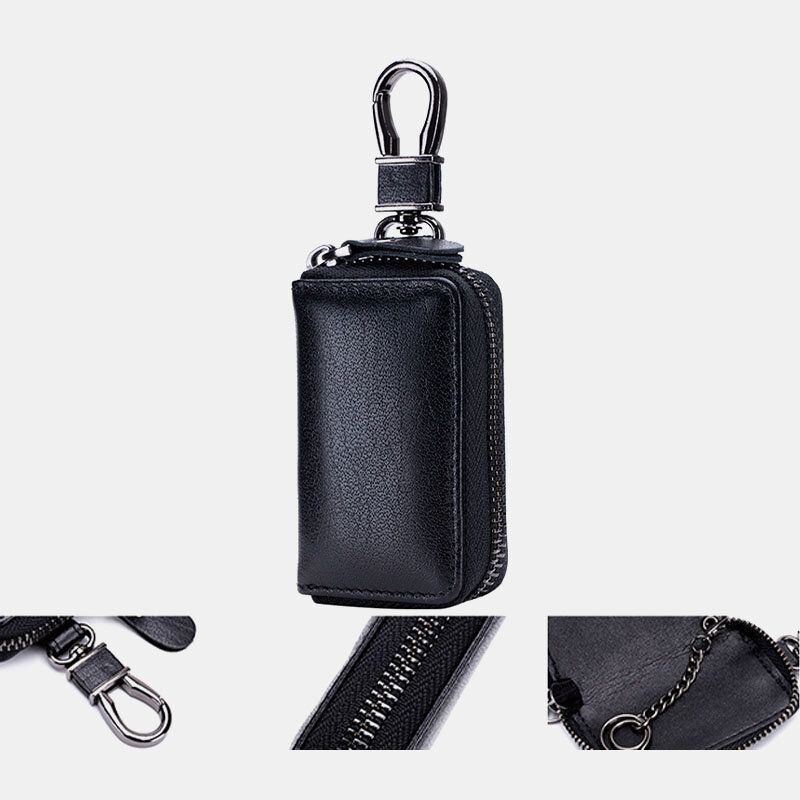 Heren Lederen Retro Mini Key Case Bag Grote Capcity Mode Autosleutel Sleutelhanger Portemonnee