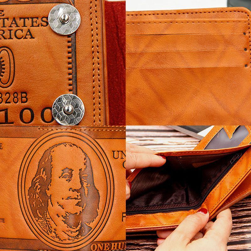 Heren Pu Lederen Dollar Patroon Bifold Sort Multi-kaartsleuf Kaarthouder Portemonnee Portemonnee: