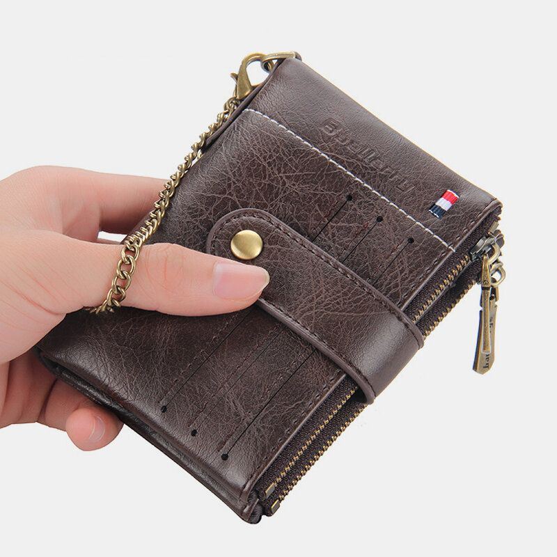 Heren Pu Lederen Korte Bifold Dubbele Rits Multi-kaartsleuf Kaarthouder Retro Portemonnee Geld Clip Portemonnee