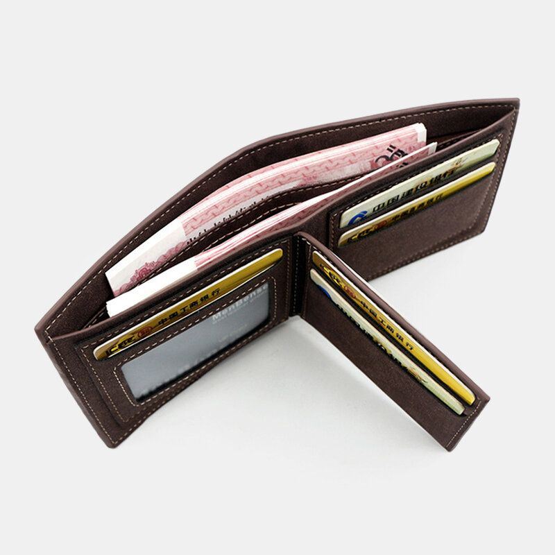 Heren Pu Mat Leer 9 Card Slot Kaarthouder Mode Korte Bifold Buitenste Knop Portemonnee Geld Clip Portemonnee