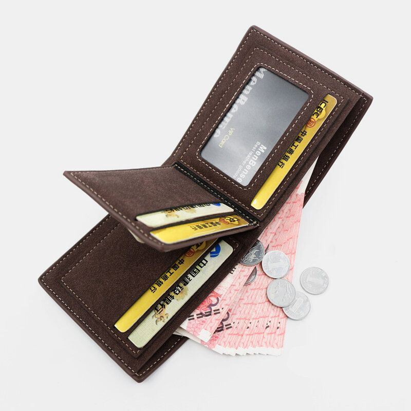 Heren Pu Mat Leer 9 Card Slot Kaarthouder Mode Korte Bifold Buitenste Knop Portemonnee Geld Clip Portemonnee