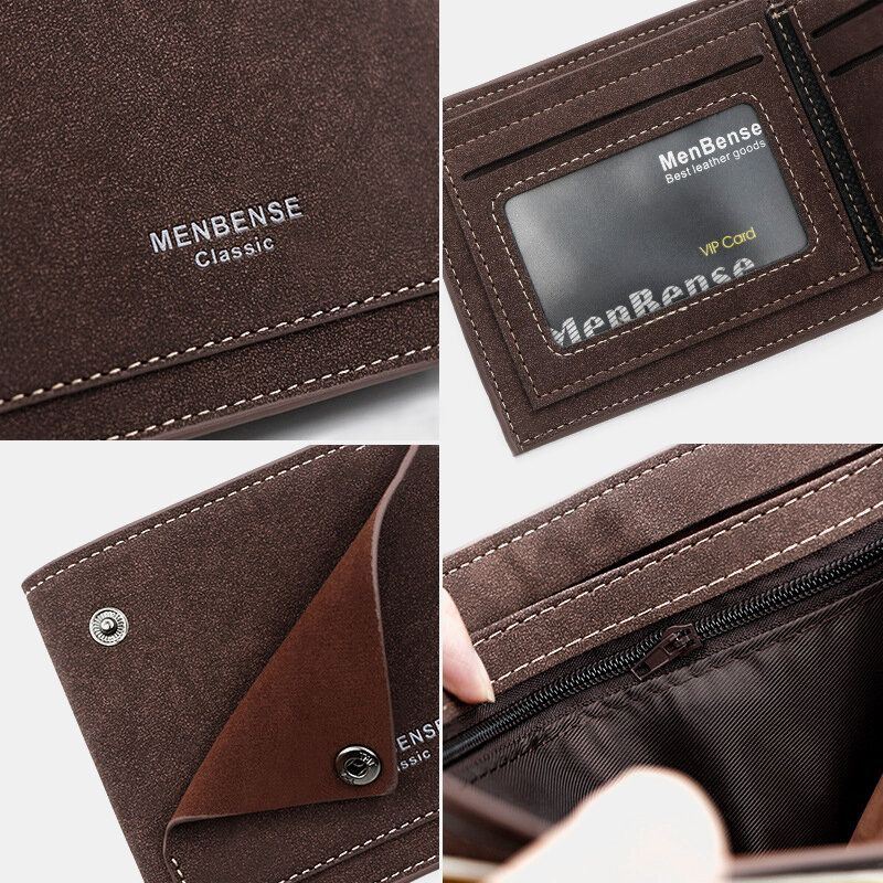 Heren Pu Mat Leer 9 Card Slot Kaarthouder Mode Korte Bifold Buitenste Knop Portemonnee Geld Clip Portemonnee