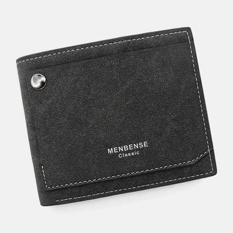 Heren Pu Mat Leer 9 Card Slot Kaarthouder Mode Korte Bifold Buitenste Knop Portemonnee Geld Clip Portemonnee