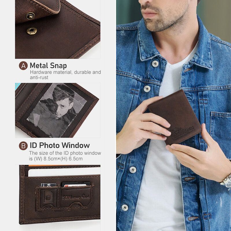 Heren Retro Anti-magnetische 8 Card Slot Card Case Multifunctionele Korte Bifold Koeienhuid Portefeuilles Geld Clip