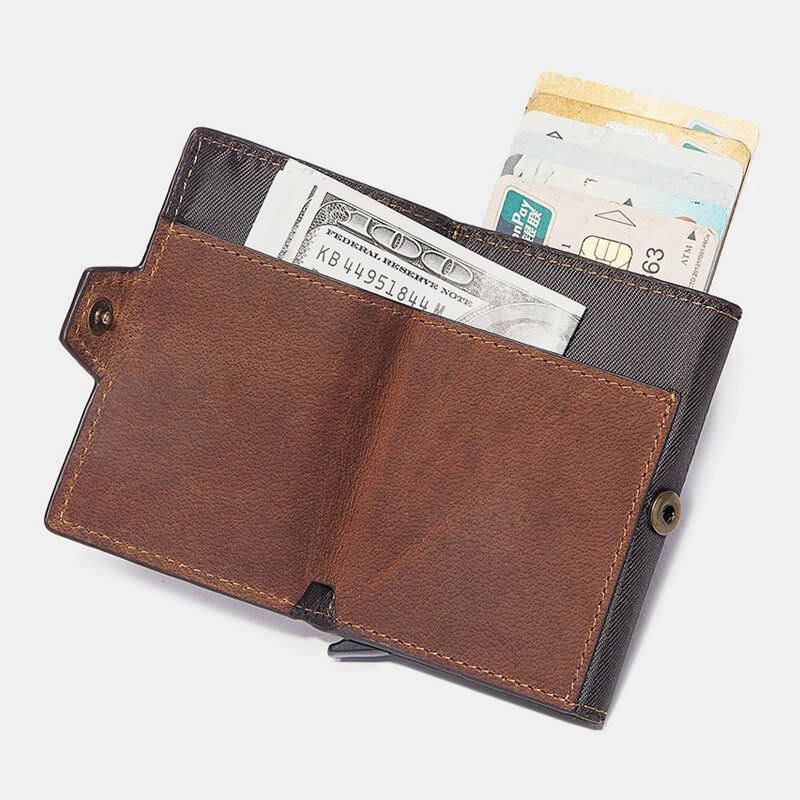 Heren Retro Blokkeren Antimagnetische Koeienhuid Portemonnee Casual Multi-card Slot Hasp Kaarthouder Multifunctionele Geld Clip