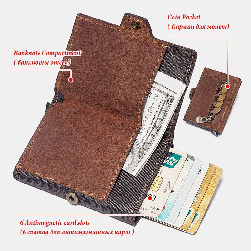 Heren Retro Blokkeren Antimagnetische Koeienhuid Portemonnee Casual Multi-card Slot Hasp Kaarthouder Multifunctionele Geld Clip