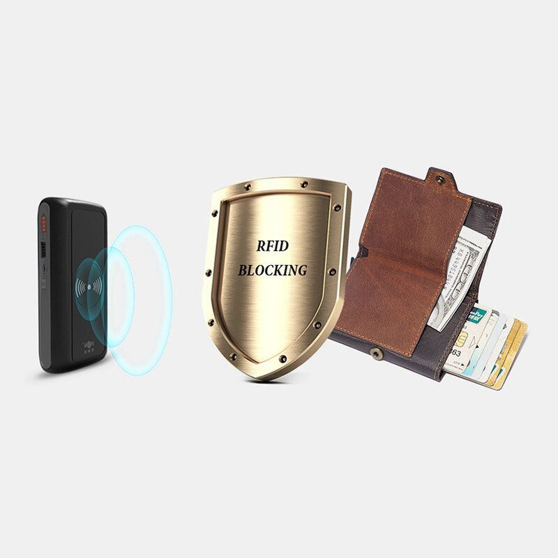 Heren Retro Blokkeren Antimagnetische Koeienhuid Portemonnee Casual Multi-card Slot Hasp Kaarthouder Multifunctionele Geld Clip