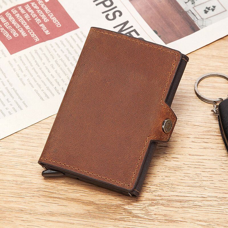 Heren Retro Blokkeren Antimagnetische Koeienhuid Portemonnee Casual Multi-card Slot Hasp Kaarthouder Multifunctionele Geld Clip