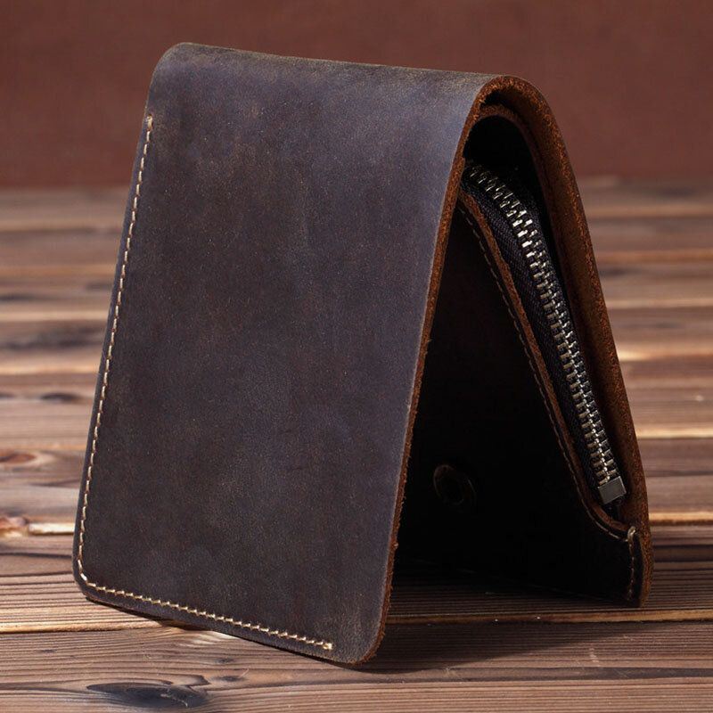 Heren Retro Korte Bifold Lederen Portemonnee Portemonnee Geld Clip