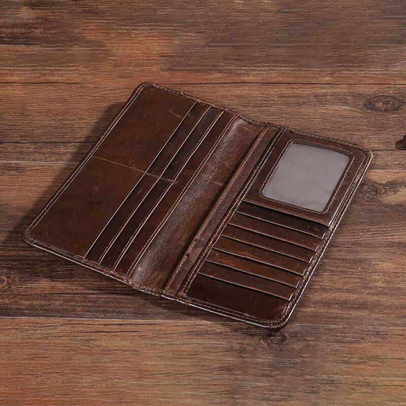 Heren Retro Lange Bifold Lederen Portemonnee Casual 12 Card Slot Kaarthouder Geld Clip Clutch Bag