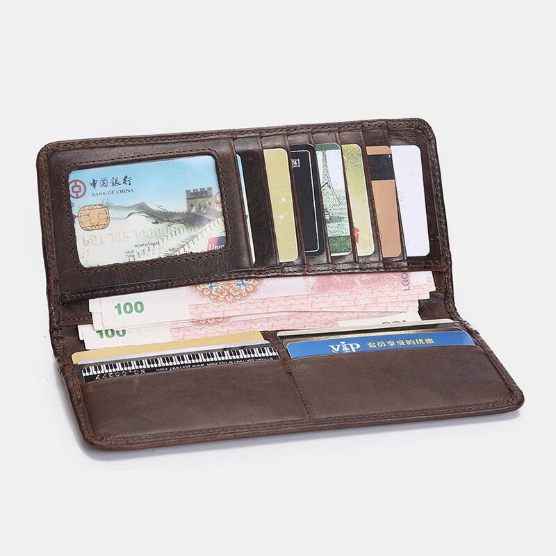 Heren Retro Lange Bifold Lederen Portemonnee Casual 12 Card Slot Kaarthouder Geld Clip Clutch Bag