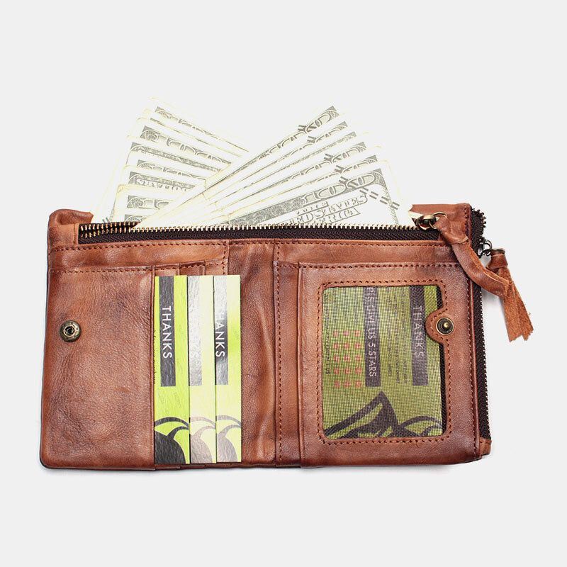 Heren Retro Zacht Leer Bifold Rits Portemonnee 6 Card Slot Card Case Multifunctionele Casual Portemonnee Portemonnee