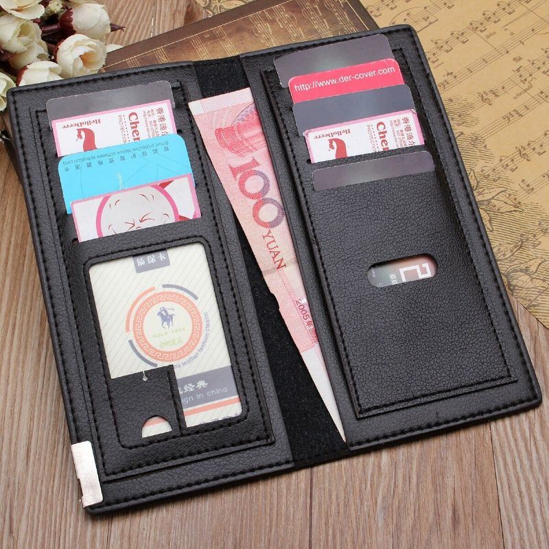 Heren Slim Lederen Lange Portemonnee Bifold Clutch Creditcardhouder Portemonnee Tas