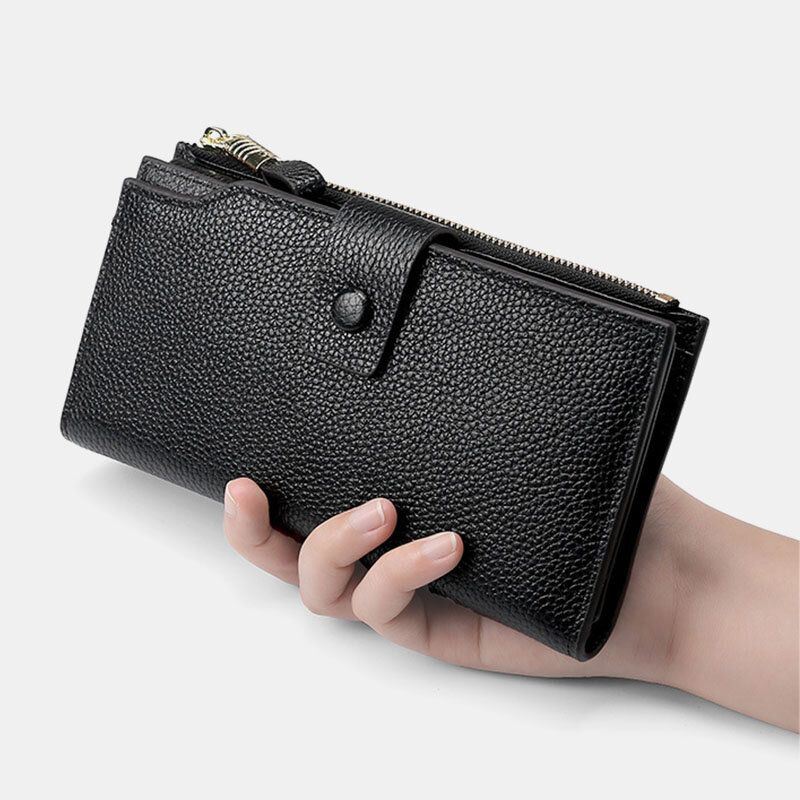 Heren Unisex Echt Leer Anti-diefstal Lychee Patroon 5.8 Inch Telefoon Tas Clutch Purse Multi-slot Kaarthouder Portemonnee