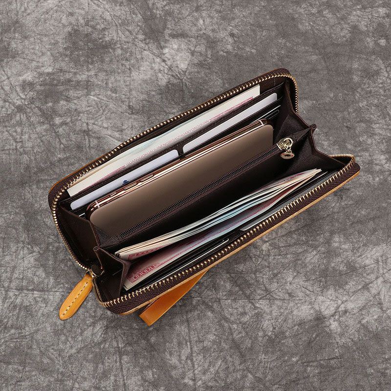 Heren Unisex Echt Leer Reliëf Retro Vintage Multi-slot Clutch Bag Portemonnee