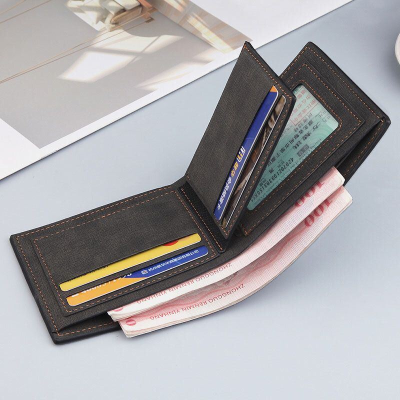 Heren Vintage Kunstleer Multi-slots Card Case Bifold Kleur Bijpassende Korte Portemonnee Portemonnee