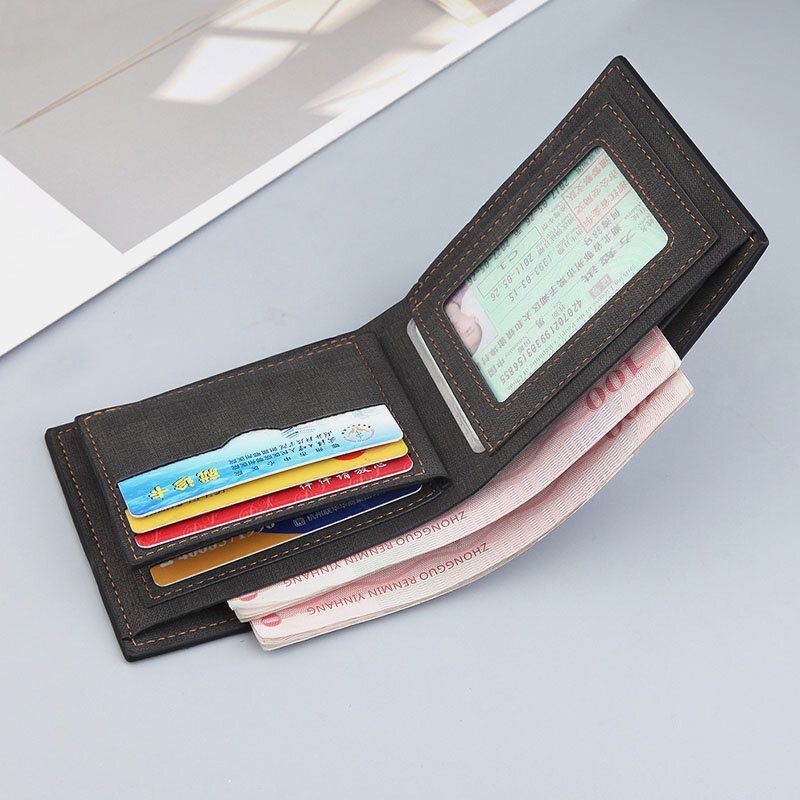 Heren Vintage Kunstleer Multi-slots Card Case Bifold Kleur Bijpassende Korte Portemonnee Portemonnee