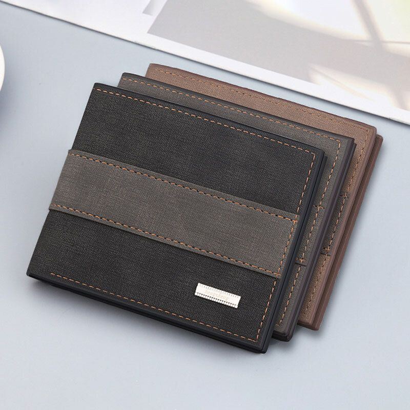 Heren Vintage Kunstleer Multi-slots Card Case Bifold Kleur Bijpassende Korte Portemonnee Portemonnee