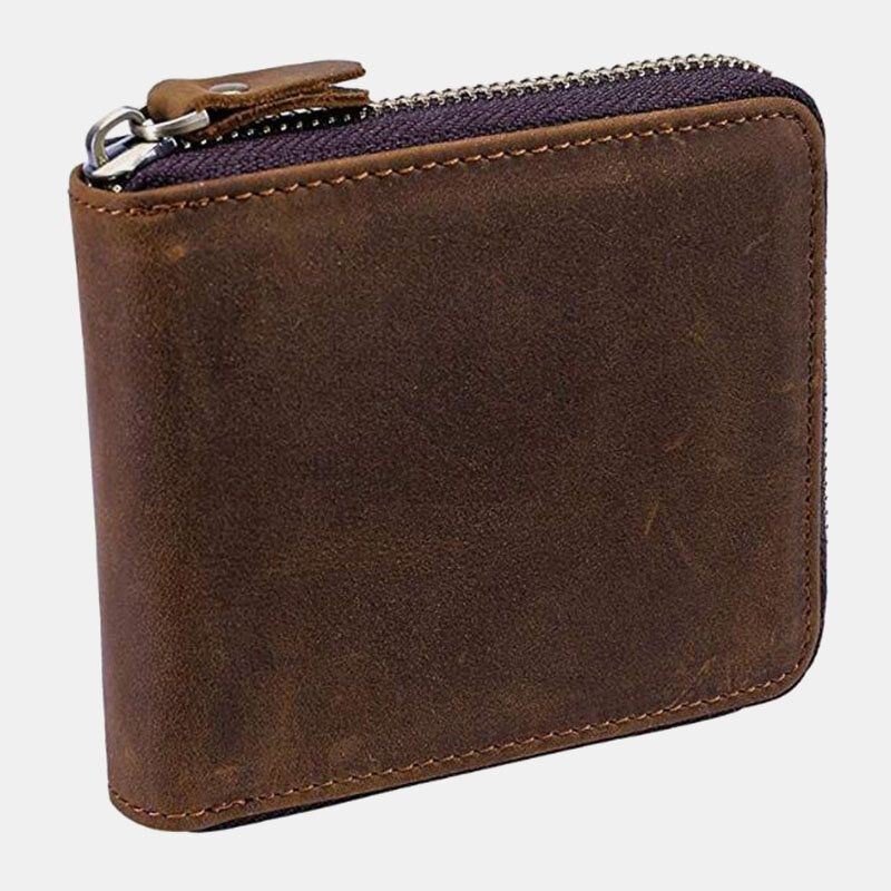 Heren Vintage Lederen Rits Rond Cardwallet Houder Munt Tas