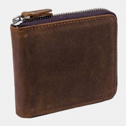 Heren Vintage Lederen Rits Rond Cardwallet Houder Munt Tas