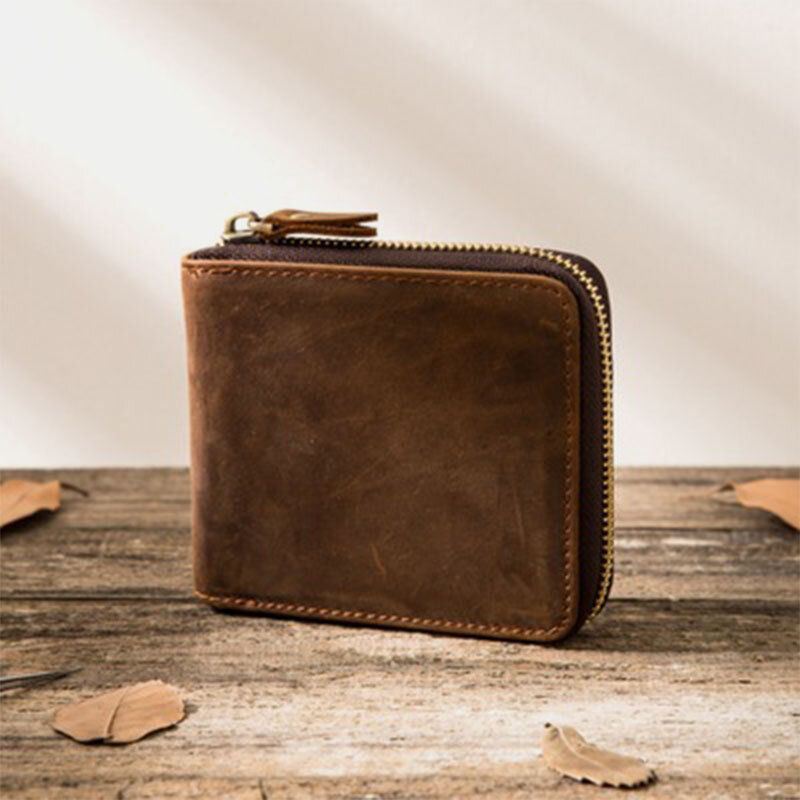 Heren Vintage Lederen Rits Rond Cardwallet Houder Munt Tas