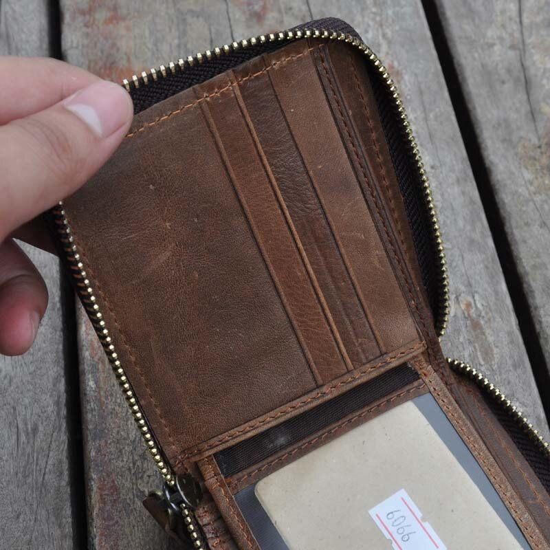 Heren Vintage Lederen Rits Rond Cardwallet Houder Munt Tas