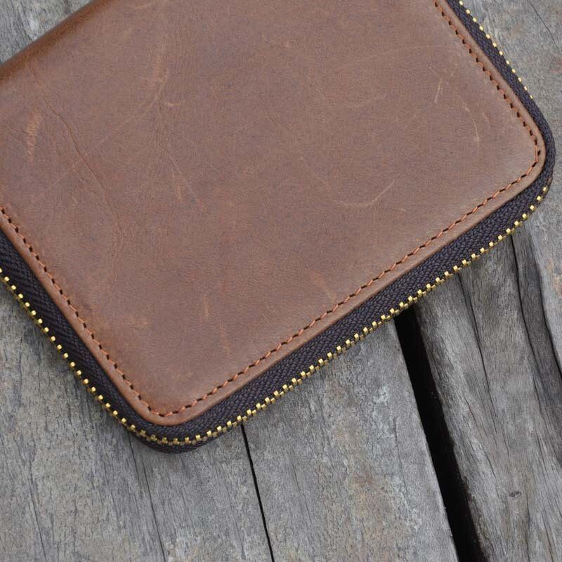 Heren Vintage Lederen Rits Rond Cardwallet Houder Munt Tas