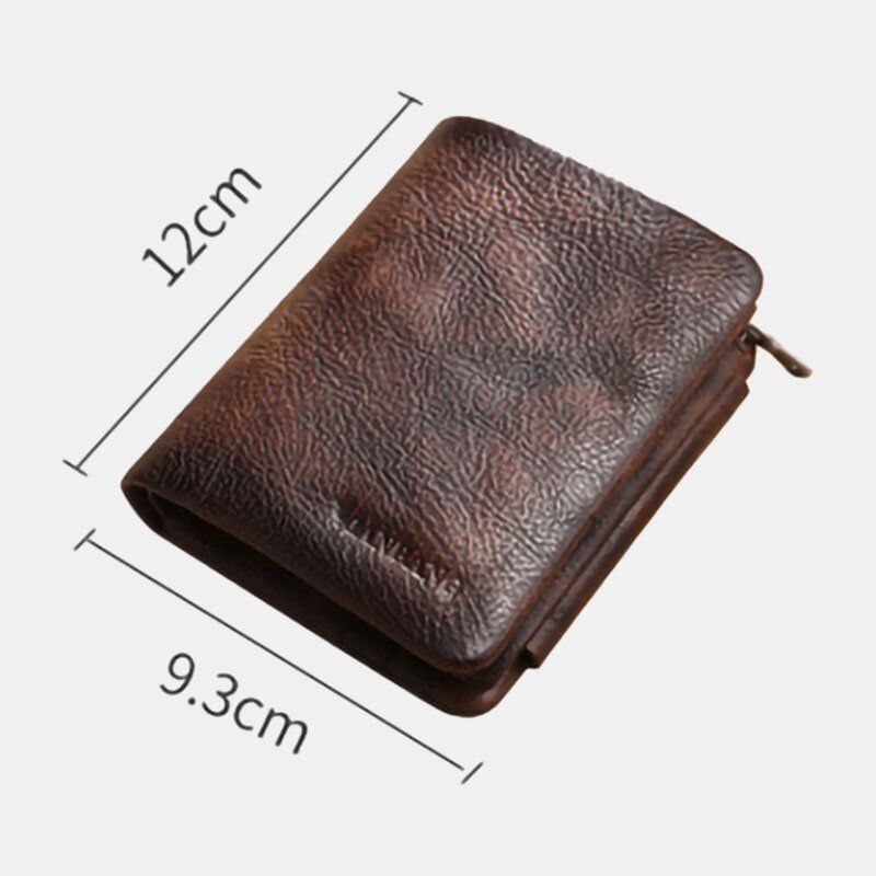 Heren Wrijven Kleur Echt Leer Driebladig Korte Anti-magnetische Grote Capaciteit Sluiting Portemonnee 9 Card Slot Card Case Rijbewijs Portemonnee