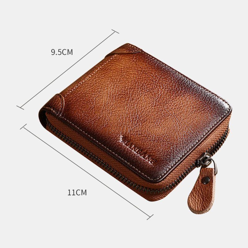 Heren Wrijven Kleur Korte Anti-magnetische 6 Card Slot Card Case Multifunctionele Rits Geld Clip Koeienhuid Rijbewijs Portemonnee