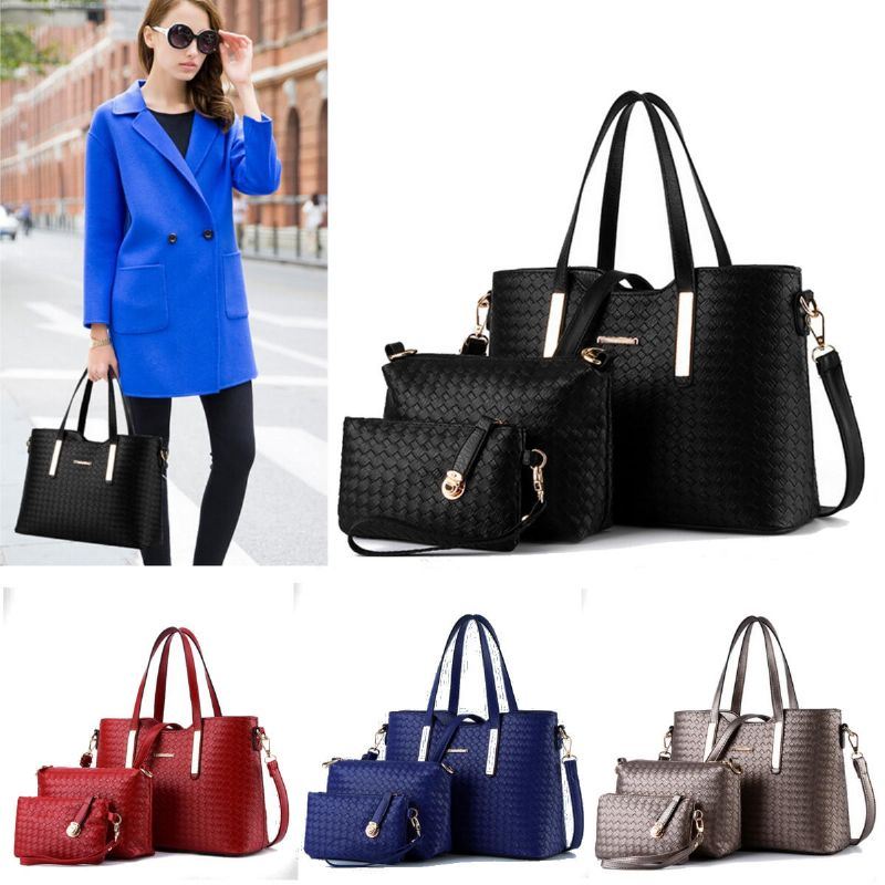 3 Stks/set Dames Lederen Satchel Handtas Schouder Messenger Crossbody Tas