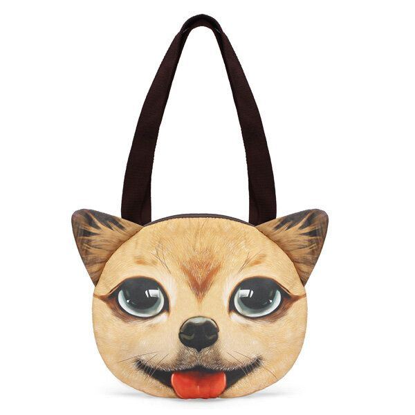 Dames 3d Hond Kat Kut Gezicht Purse Leuke Shopping Tote Schoudertas