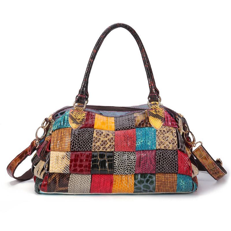 Dames Bohemian Grote Capaciteit Lederen Handtas Patchwork Handgemaakte Crossbody Tassen