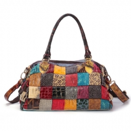 Dames Bohemian Grote Capaciteit Lederen Handtas Patchwork Handgemaakte Crossbody Tassen