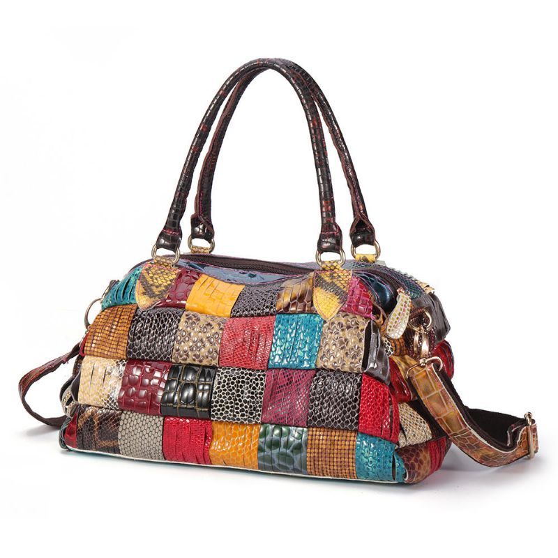 Dames Bohemian Grote Capaciteit Lederen Handtas Patchwork Handgemaakte Crossbody Tassen