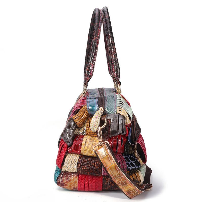 Dames Bohemian Grote Capaciteit Lederen Handtas Patchwork Handgemaakte Crossbody Tassen