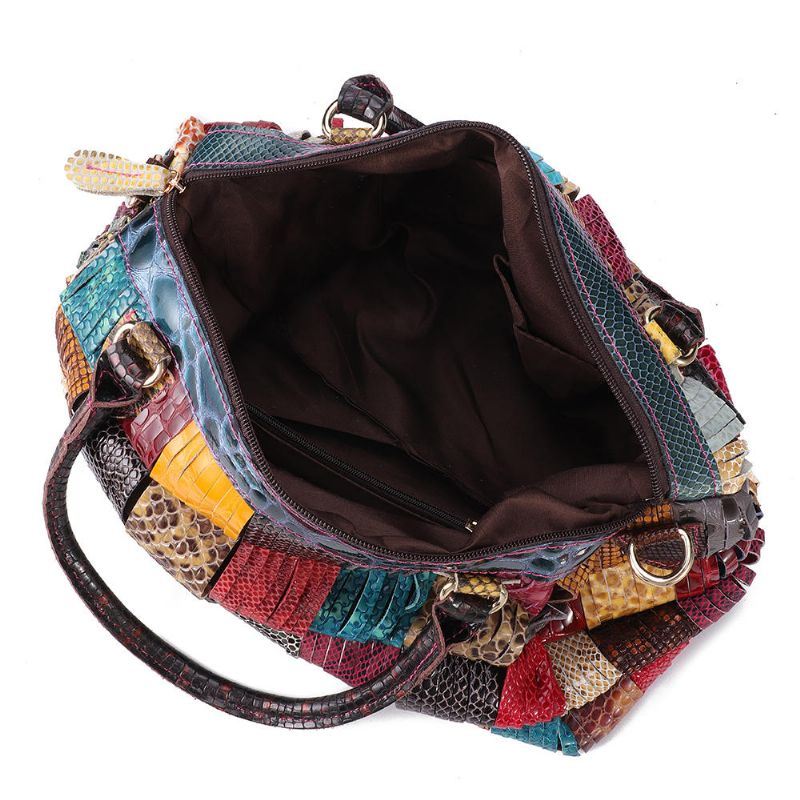 Dames Bohemian Grote Capaciteit Lederen Handtas Patchwork Handgemaakte Crossbody Tassen